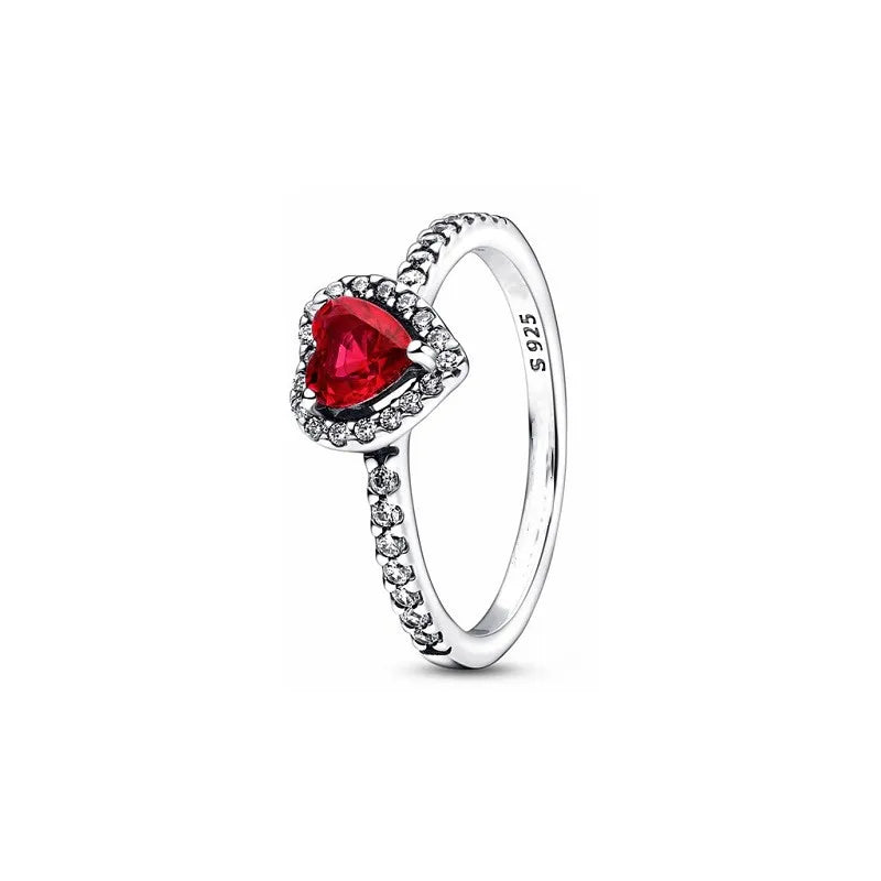 Bague en argent sterling 925 avec cœur rouge